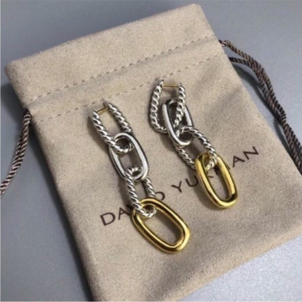 David Yurman Two-Tone Link Drop Earrings in Gold and Silver
